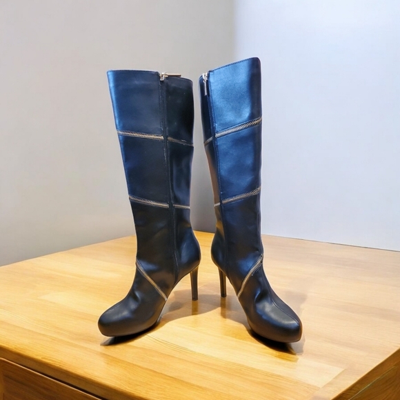 Thalia Sodi Womens Valdiva Stiletto Heel Knee High Boots 6 Black Faux Leather - Picture 2 of 11